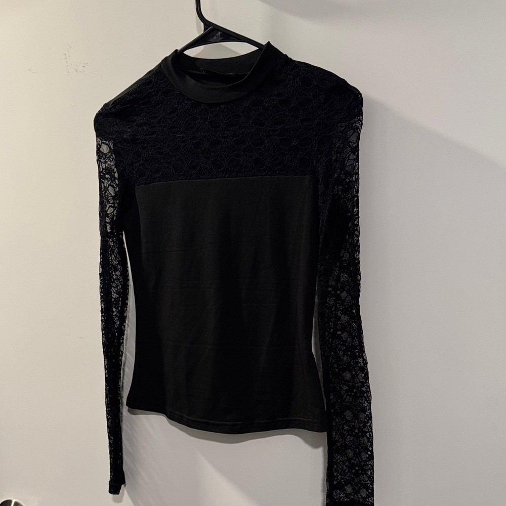 SHEIN Black Lace Sleeve Blouse